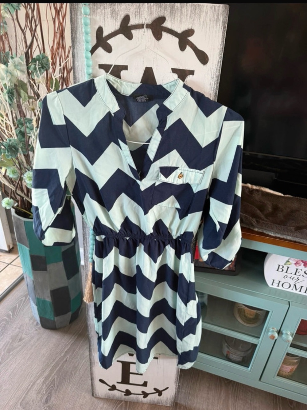 Rue21 Girls Chevron Dress in Navy & Mint
